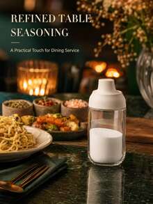 1pc Heat-Resistant Seasoning Jar With Built-In Spoon And Lid, Salt & Sugar Storage Organizer For Kitchen Cooking And Dining Table - White - View 5
