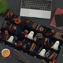 1 buah Alas Mouse Gaming & Alas Meja Besar dengan Desain Rak Buku Perpustakaan yang Lucu - Alas Karet Anti Selip, Tema Halloween & Musim Gugur dengan Pola Buku, , dan Hantu, Cocok untuk Pengaturan Komputer Kantor Rumah, Dekorasi Rak Buku, Alas Meja Komputer, Desain Menarik, Tahan Lama - Alas mouse/alas meja - View 1