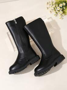 2026 New Korean Style Elegant High-Top Riding Boots For Girls, Anti-Collision Toe Cap, Wear-Resistant Thick Sole, Soft Matte Upper Chelsea Boots, Comfortable Fashion, Versatile For Campus, Outdoor, Spring/Autumn/Winter, Black Long Boots - Black - View 4