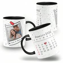 Caneca Personalizada com Foto e Data Especial | Presente Romântico Casal Namorados - Colorida - Preto - Visão 1