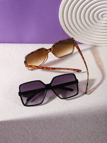 2 piezas Gafas retro de gran tamaño para mujer, material de PC, ribete lateral liso sin adornos, adecuadas para compras de fin de semana y viajes, para todas las estaciones - Multicolor - Ver 9