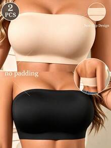 2pcs Women's Strapless Seamless Bras, No Padding Wireless Bandeau Tank Top Bras, Comfortable And Invisible Backless Bras, Suitable For Daily Wear - Multicolor - View 9