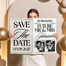 1件客製化婚禮報紙海報，可客製照片與文字印刷，Save The Date 婚禮公告，客製化婚禮禮物，客製化報紙，婚禮紀念品，訂婚新娘派對裝飾，婚禮裝飾，居家展示，特殊場合 - 彩色 - 查看 4