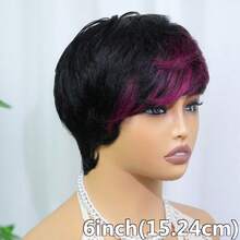 Short Pixie Cut Wig Human Hair 6inch 150% Density Brazilian Remy Hair Wigs For Women Machine Made Wig Human Hair For Daily Wear 1B/99J Color For Halloween - S1B/99J - View 5