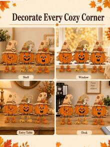 3pcs/1pc-Halloween Thanksgiving Wooden Pumpkin Ornament Plaques,Thanksgiving Decorations,Halloween Party Supplies,Room Decor,Thanksgiving Home Decor,Table Centerpiece,Harvest Festival Decor,Desk Decorations, Window Decorations,Fall Mantel Decor - Multicolor - View 10