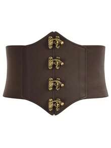 1pc Women's Coffee Brown Buckle Decor Waist Cincher Sexy Belt For Halloween Party - Coffee Brown - View 9