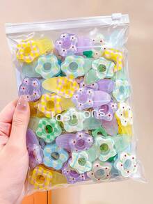 20/10pcs Jelly Color Floral Print Y2K Hair Clips, Durable And Non-Damaging, Energetic Sweet Cute Hair Accessories-Suitable For Girls And Teenagers, Daily School, Vacation, - Multicolor - View 1