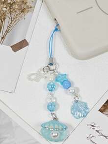 1pc Summer Ocean Vacation Style Phone Charm, Conch Shell Starfish Seashell Pearl Star Phone Chain, Phone Accessory, Keychain, Bag Pendant - Laser Shell - View 6