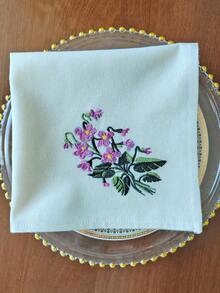 復古中式紫色花卉刺繡混紡布餐巾，可重複使用柔軟布餐巾，適用日常用餐、餐廳、婚禮、節日餐桌裝飾 - 彩色 - 查看 8