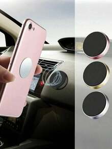 1pc Metal Round Mini Magnetic Phone Holder, Multifunctional Car Phone Navigation Mount, Dashboard Installation, Compatible With Apple And Android Phones, Suitable As Birthday Gift For Family And Friends, Car Accessories - Multicolor - View 3