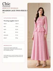 Light Blue Lace Peter Pan Collar Belted Maxi Dress Women Long Sleeve Modest Outfit - 粉色 - 查看 5