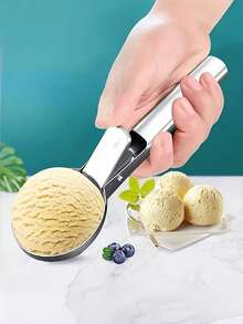 1/2pcs Stainless Steel Ice Cream Scoop With Pressure Handle, Heavy Duty Metal Lever Ice Cream Scoop, Dishwasher - Multicolor - View 3