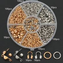 300pcs/600pcs/Box KC Golden+White K DIY Connector Parts Set Including Double-Ended End Caps, Positioning Beads, U-Shaped Clasps And Open Jump Rings, Suitable For DIY Chain End Connector Accessories, Handmade Beaded Jewelry Accessories, Wire Clamps, Bracelet Necklace Connector Parts, DIY Jewelry Making Materials - Snap Button & Positioning Bead & U-shaped Buckle & Jump Ring - View 12