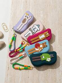 Tas Pelindung Kacamata Silikon Motif Kartun Kucing & Anjing dengan Kain Pembersih, Tahan Air dan Tahan Benturan, Portabel Modis, Tas Penyimpanan Multifungsi untuk Kosmetik, Earphone, Koin dan Barang Kecil, Pengatur Tas Harian Kampus Mahasiswa, Aksesori Serbaguna Lucu - Multiwarna 2 - View 5