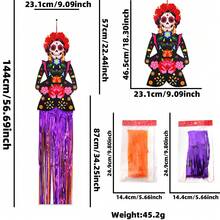1pc Halloween Hanging Decoration, Skeleton Skull Tassel Garland With Colorful Sugar Skull Design, Spooky Party Door Wall Decor, Fall Festival Home Accessories - Multicolor - View 7
