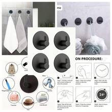 5pcs Self-Adhesive Bathrobe And Towel Hooks - Wall Mounted, Drill-Free Easy Installation, Smooth Matte Finish, Suitable For Bathroom And Kitchen - Black - View 3