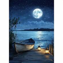 1PC DIY 5D Diamond Painting Kit Moonlight Lake Pattern - Round Full Drill Art Mosaic Craft, Home Wall Decor, Unframed - No Frame - View 9