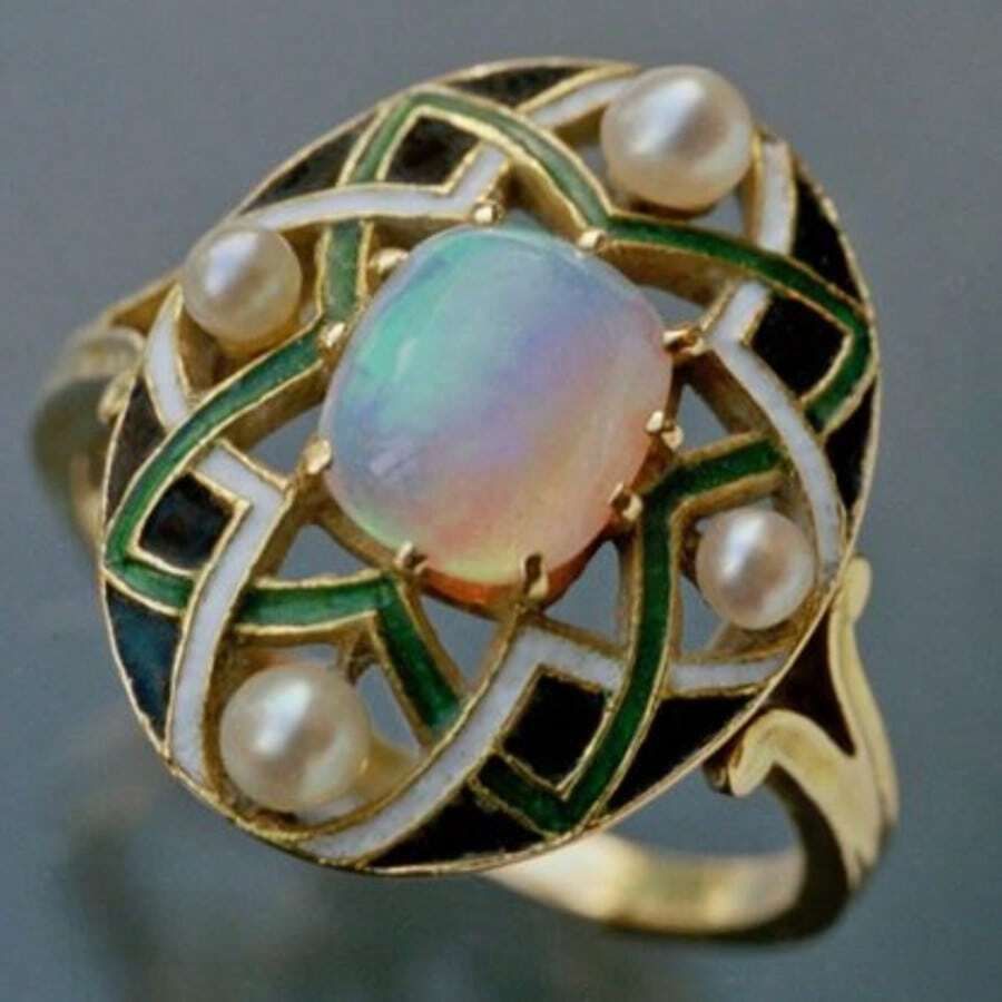 Vintage Art Deco Style Geometric Enamel Ring, Oval Mesh Design, Rainbow ...