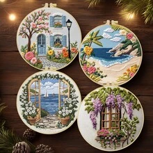 1 conjunto Kit de Bordado DIY, 15x15cm/5,9x5,9in ou 20x20cm/7,9x7,9in, Tema de Paisagem, Adequado para Iniciantes Adultos, Inclui Tecido, Instruções, Aro de Bordado, Agulhas de Bordado, Presente de Bordado para Senhoras, Decoração de Casa ou Escritório, Obra de Arte Feita à Mão - A - Visão 13