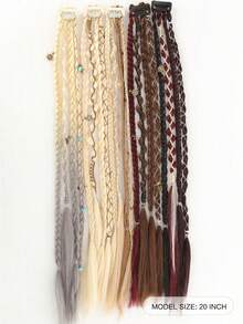 2 Packs Handmade Braided Bohemian 20-Inch Clip-In Hair Extensions, Bohemian Dreadlock Braids, With Everyday Beaded And Delicate Accessories - Multicolor - View 3