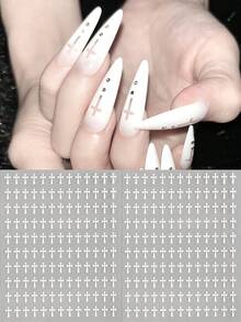 2pcs Black White Crosses Nail Art Stickers Gothic Mini Crosses Tiny Cross Self-Adhesive Nail Decals For DIY Acrylic Press On Nails Manicure Decorations Nail Supplies - Black and White - View 5