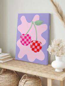 1pc Unique Danish Cherry Canvas Art Print - Frameless, Vibrant Pastel Tones Wall Decor, Suitable For Living Room, Bedroom, Kitchen And Home Office - Multicolor - View 3