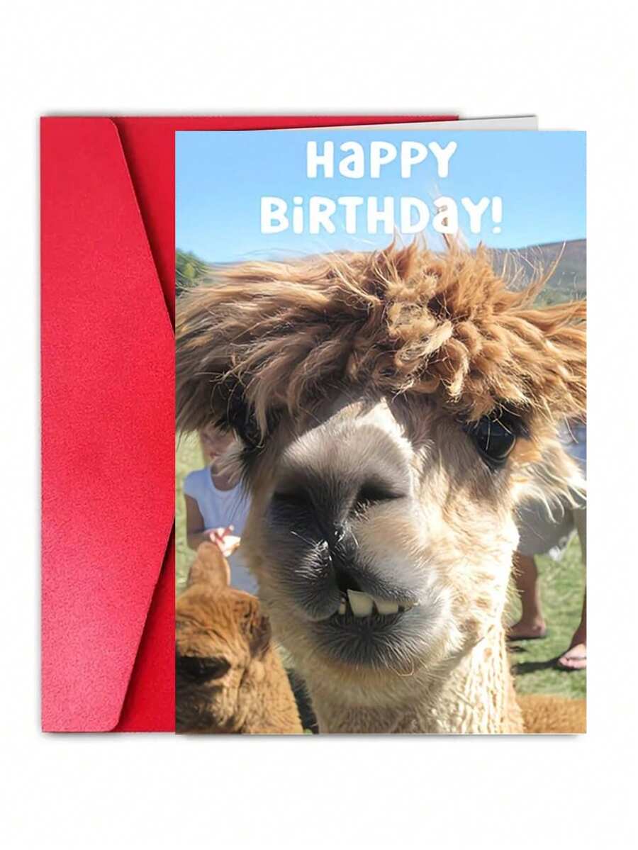 1Pc Fun Alpaca, Fun Birthday Cards With Envelopes, Suitable For Families, Friends, Men And Women, Small Business Supplies, Unusual Items, Thank-You Cards, Birthday Decorations, Humorous Birthday Cards - View 1