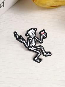 American Party Dancing Skeleton Cocktail Enamel Pin Vintage Hat Dark Punk Cartoon Brooch Jacket Decor Badge - Black and White - View 8