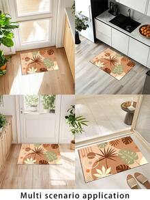 1PC Warm Brown Morandi Abstract Tropical Plant Entryway Doormat, Milk Tea Color Abstract Tropical Greenery Healing Absorbent Foot Mat, Wabi-Sabi Style Tropical Plant Entryway Doormat, Milk Tea Earth Tone Geometric Non-Slip Foot Mat, Abstract Monstera Leaf Polka Dot Absorbent Floor Mat - Multicolor - View 6