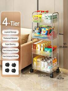 2/3/4-Tier Transparent Acrylic Storage Cart, Metal Frame Multi-Layer Mobile Storage Cart, Rolling Storage Rack, Large Capacity Kitchen Storage Cart, Bathroom Toiletries Storage Cart, Bedroom Bedside Storage Cart, Living Room Snack & Beverage Cart, Cosmetics & Skincare Storage Rack, Office Books & Documents Organizer Cart, Open Multi-Layer Storage Rack, Transparent Mobile Storage Cart - Clear - View 8