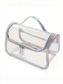 Tas Kosmetik Tahan Air Kapasitas Besar dengan Resleting dan Pegangan - Tas Perlengkapan Mandi Perjalanan PVC Transparan, Tas Penyimpanan, Tas Kosmetik Mini, Perlengkapan Perjalanan Penting - MultiWarna - View 12