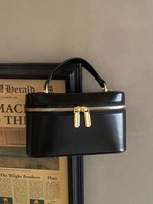 New Mini Box-Shaped Red Bucket Bag For Women, Chain Strap Handbag, Crossbody Bag, Versatile Small Purse - Black - View 5
