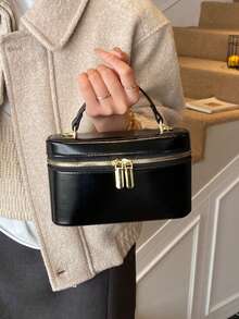 New Mini Box-Shaped Red Bucket Bag For Women, Chain Strap Handbag, Crossbody Bag, Versatile Small Purse - Black - View 2