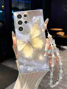 Funda de teléfono transparente minimalista de moda con pintura de mariposa para Android con correa de muñeca adjunta, cubierta protectora gruesa anti-caída compatible con GalaxyS26 S25/S25PLUS/S25 Ultra/A16/A36/A26/A56/A50/A12/A32/A52/A72/A51/A21S/A13/A14/S24/S24PLUS/S24Ultra/S20/S23/S22/A53/S20FE/S21/,Compatible con Xiaomi 11/12Pro/12/12X/13Pro/14Pro/15Pro/X3pro/ Compatible con Redmi 10/9/Note9/12c/Note11pro/Note8Pro/9C/9a/Funda protectora anti-caída para teléfono - Multicolor - Ver 3