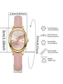 Women's Gift Watch PU Leather Strap Oval Roman Numeral Dial Fashion Niche Quartz Wristwatch, Gift For Girlfriend (1pc/Set) Watch Box Not Included - Pink - View 4