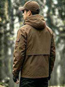 Men's Vintage Drawstring Adjustable Hood Large Capacity Pocket Outdoor Tactical Hiking Jacket - Brown - View 3