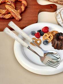 4/24pcs Set Exquisite Colorful Ceramic Handle Stainless Steel Cutlery Set, Pearl Gloss Multi-Color Ceramic, Includes Forks, Spoons, Etc., Iridescent Gloss Elegant Unique, Suitable For Home, Restaurant, Kitchen Daily Dining - Multicolor - View 3