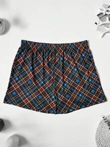 4pcs Men's Plaid Print Boxer Briefs, Elastic Loose Pajama Pants, Casual Comfortable Boxer Shorts, Elastic Waistband, Multi-Color Assortment - Multicolor - View 7