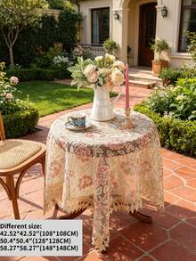 100% Polyester Vintage Floral Embroidery Sheer Lace Tablecloth, Elegant Hollow Lace Trim Table Cover For Coffee Table Wedding Home Decoration - Multicolor - View 10