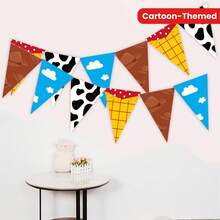 Toy Birthday Party Decor Kit, Sky Cloud Photo Backdrop, Cowboy Pattern Triangle Pennant Banner, Cartoon Game Themed Wall Hanging Photo Booth Supplies - Multicolor - View 10