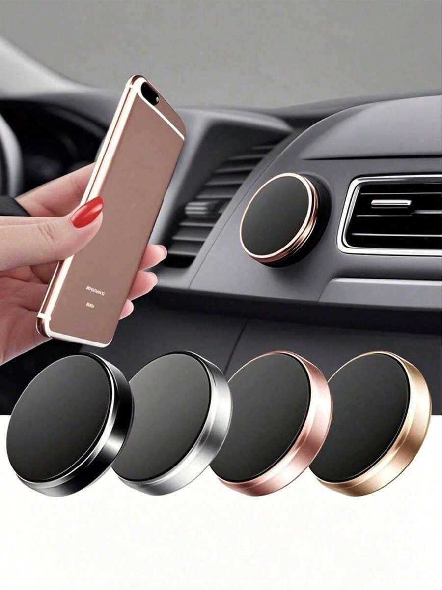 1pc Metal Round Mini Magnetic Phone Holder, Multifunctional Car Phone Navigation Mount, Dashboard Installation, Compatible With Apple And Android Phones, Suitable As Birthday Gift For Family And Friends, Car Accessories - Multicolor - View 1