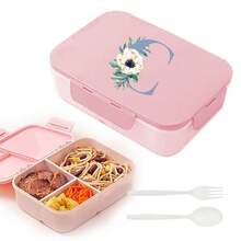Leakproof 3 Grid Bento Box Flip Top Lid Three Side Buckle Closure Waterproof Food Storage Container Portable For Camping Outdoor Picnic Travel Office Lunch And Gifting Engrave Initial Name Blue 26 Letters Pattern - Pink - View 24