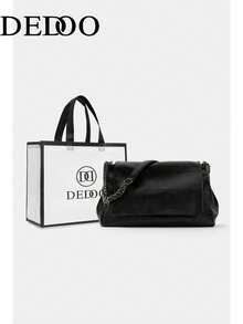 Dedoo Women's Shoulder Bag PU Leather Solid Color Chain Decor Large Capacity Minimalist Style Commute Travel All Season (Gift Bag Included) - Black - View 10