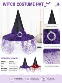 1pc Unisex Wizard Hat, Black Spider Witch Cosplay Party Magic Hat, Suitable For Holiday Costume, Girls Accessory - Multicolor - View 7