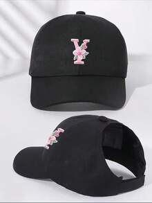 1件女款客製化A-Z字母馬尾棒球帽，輕量開頂沙灘帽，防曬帽，適合戶外運動與日常穿著 - 黑色 - 查看 31
