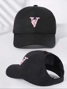 1件女款客製化A-Z字母馬尾棒球帽，輕量開頂沙灘帽，防曬帽，適合戶外運動與日常穿著 - 黑色 - 查看 38