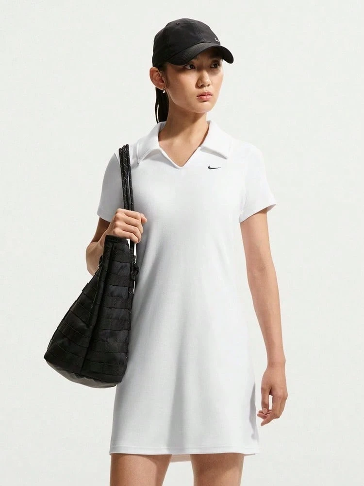 Nike 女款 AS W NK CHLL 針織 Polo 短袖洋裝 IO2719-100 - 黑與白 - 查看 1