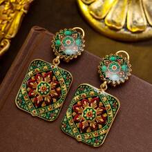 1 Pair Women's Fashion Jewelry Earrings, Gorgeous Luxury New Chinese Style National Wind Pattern, Distressed Vintage Cartoon Earrings, Suitable For Daily Wear And Vacation - Multicolor - View 7