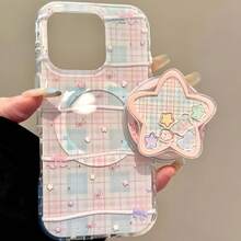 Dudukan Ponsel Magnetik Motif Bintang Kotak-kotak Merah Muda, Kompatibel dengan MagSafe, Dudukan Meja dengan Daya Rekat Kuat - MultiWarna - View 3