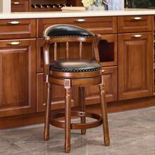 Cowhide Leather And Wood Bar Stools, 360-Degree Swivel Bar Height Chairs With Backs For Home Kitchen Counter, Modern Barstools - Black - View 5